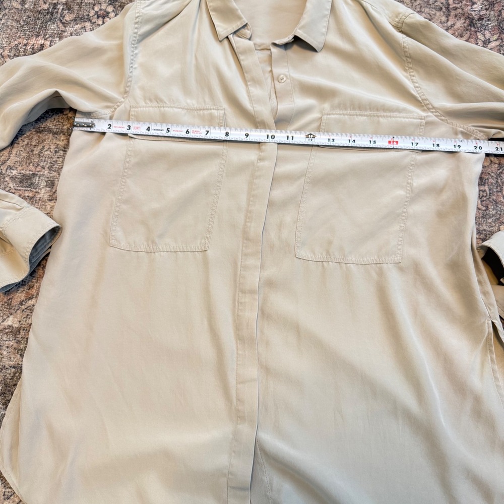 $465 Helmut Lang Khaki Cargo 100% Silk Button Down Utility Blouse Shirt Large L - Picture 3 of 6